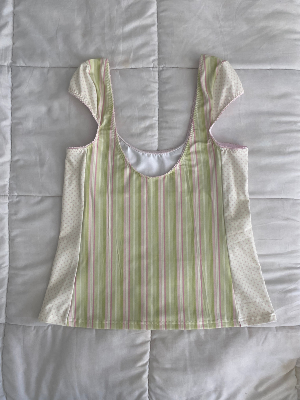 L green & pink striped/polka dot top