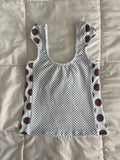 tiny blue & brown polka dot top
