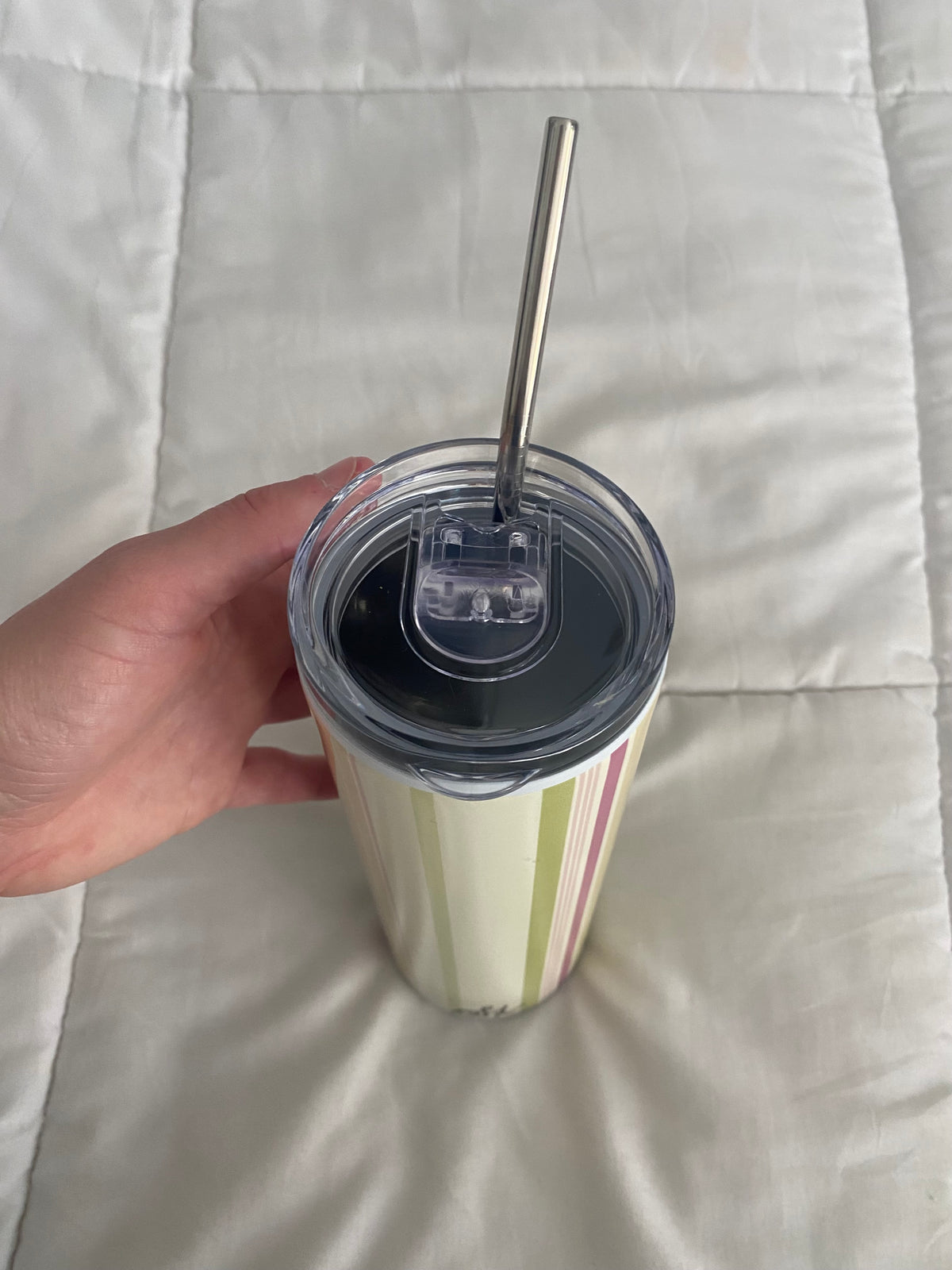 yellow/green/pink striped tumbler