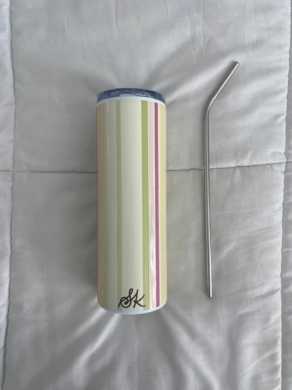 yellow/green/pink striped tumbler