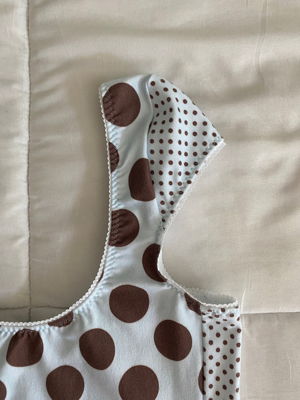 large blue & brown polka dot top