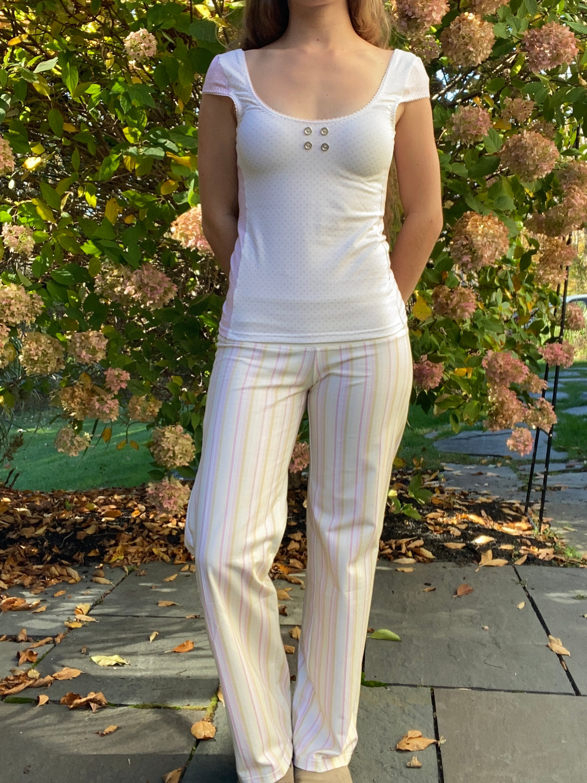 yellow & pink striped pants