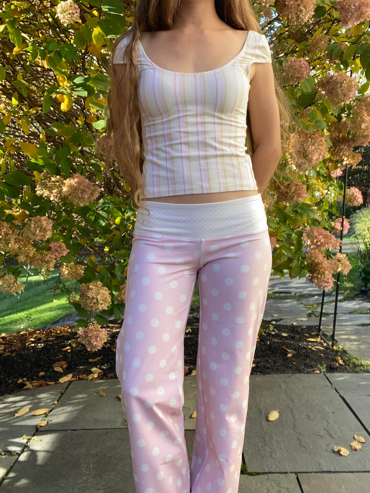 pink & cream large polka dot pants