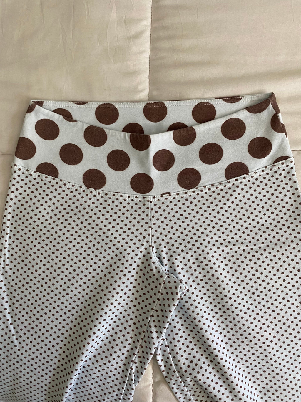 blue & brown polka dot pants