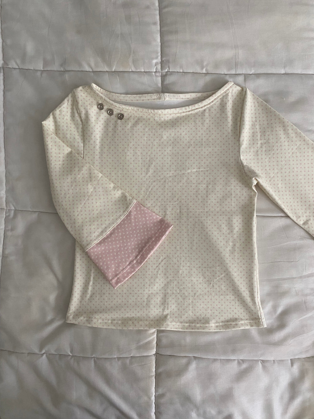 pink & cream silver button long sleeve top