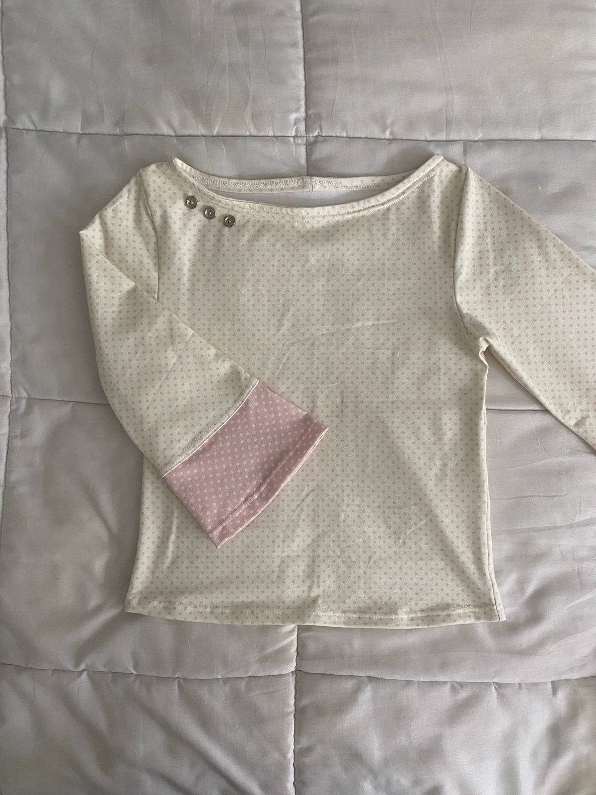 pink & cream silver button long sleeve top