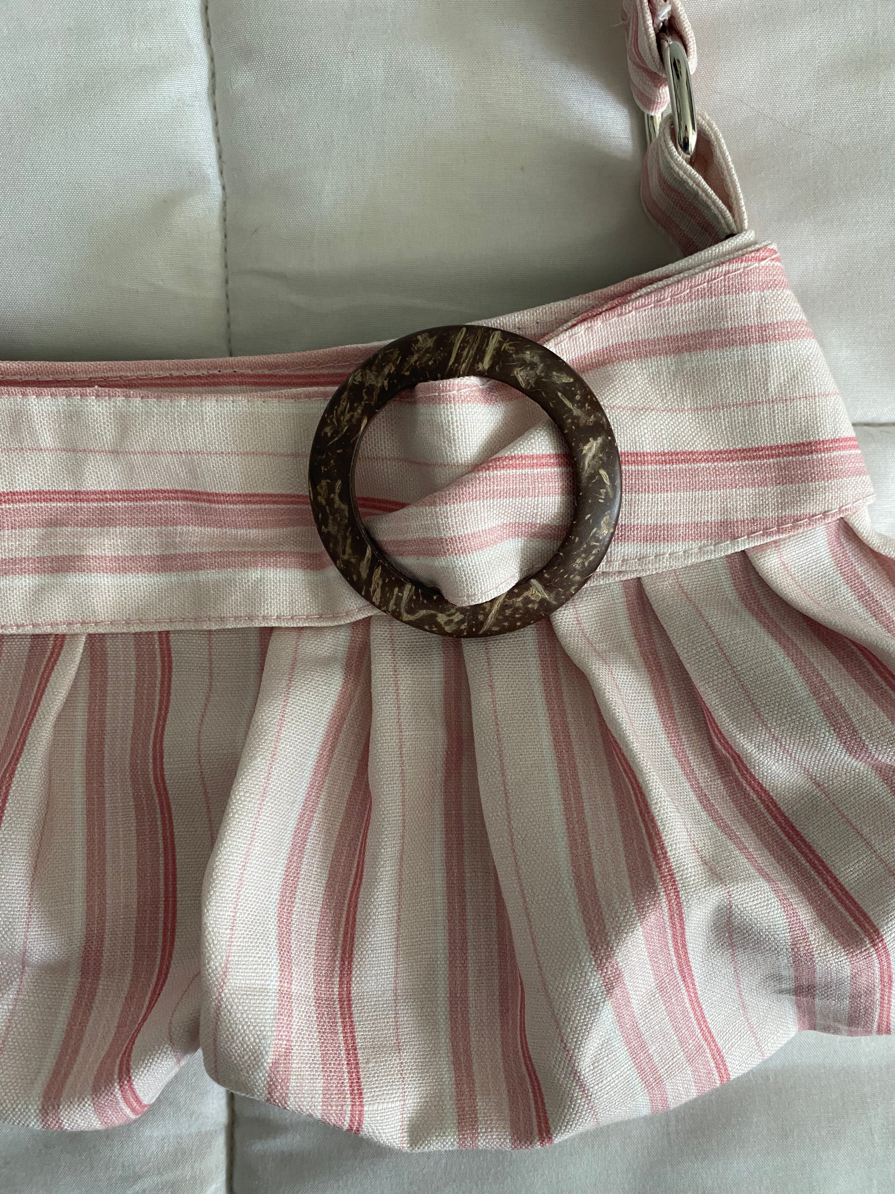 pink & white striped purse with buckle