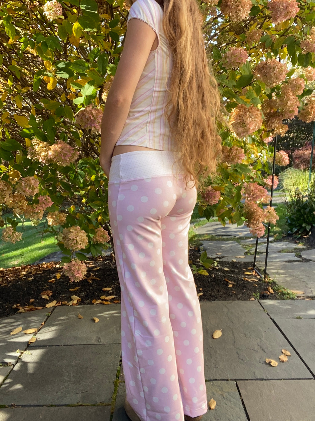pink & cream large polka dot pants