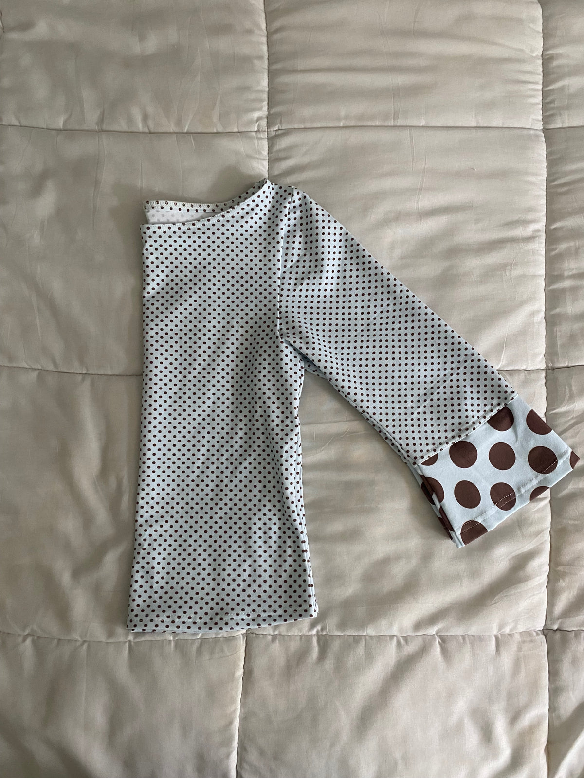 blue & brown polka dot long sleeve top
