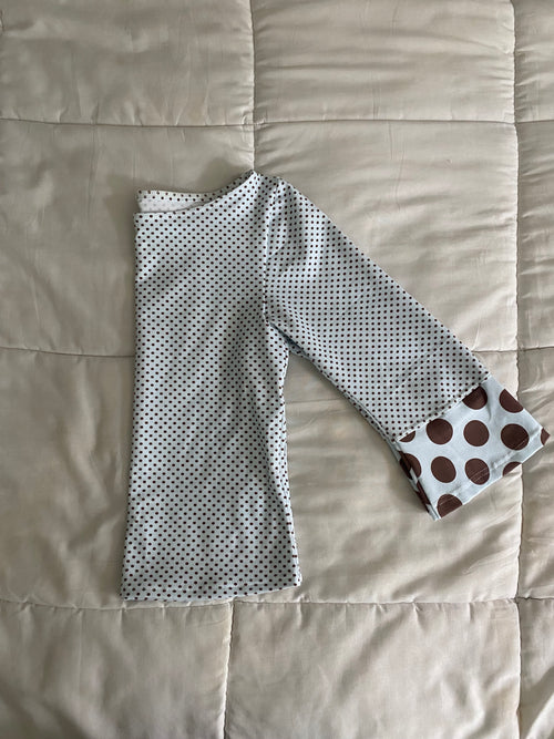 blue & brown polka dot long sleeve top