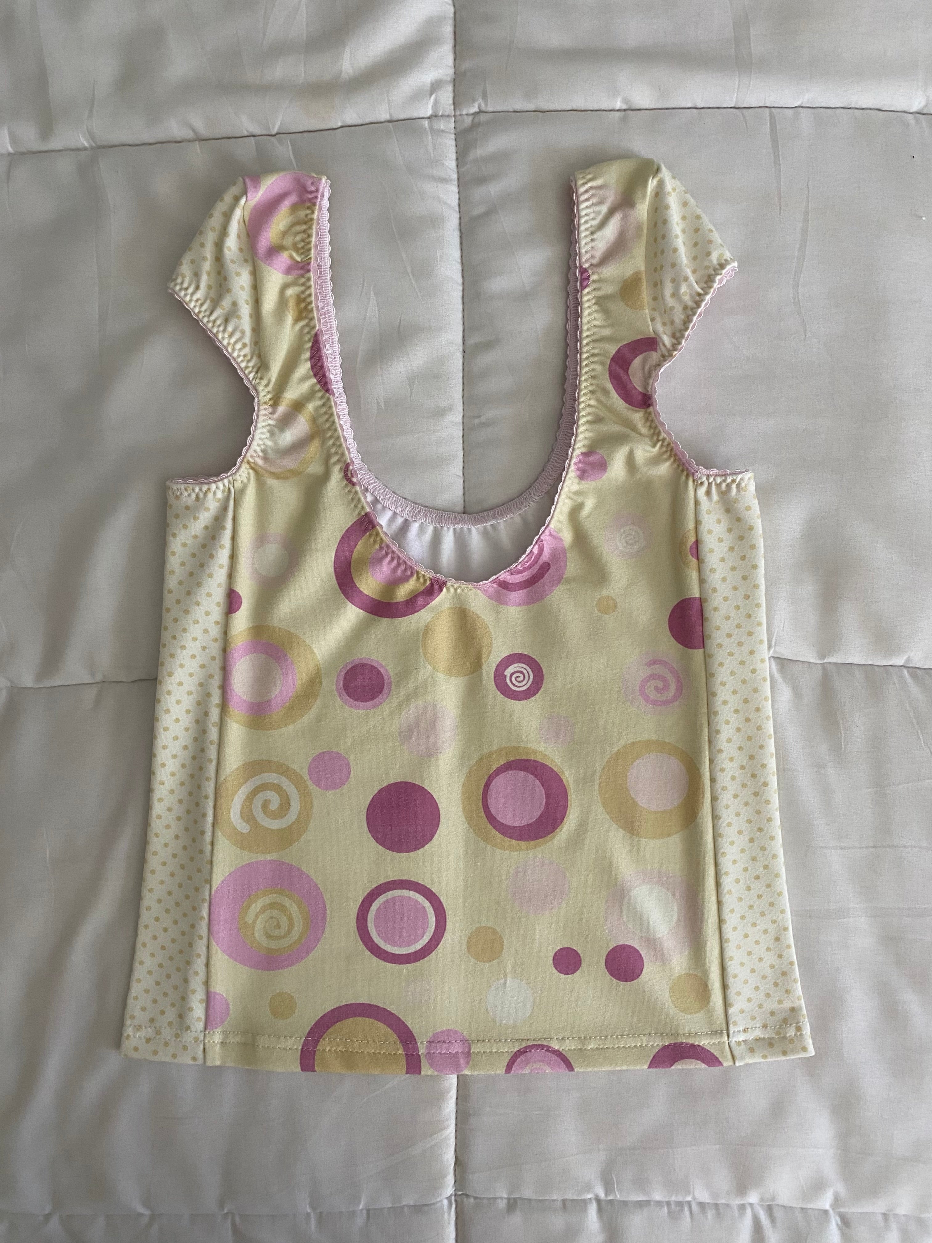 pink & yellow swirl/polka dot top