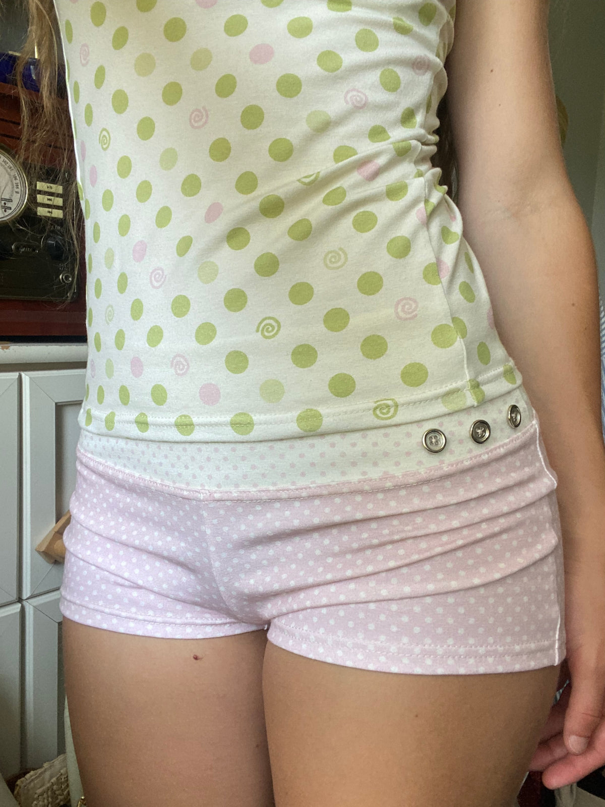 pink & cream silver button shorts
