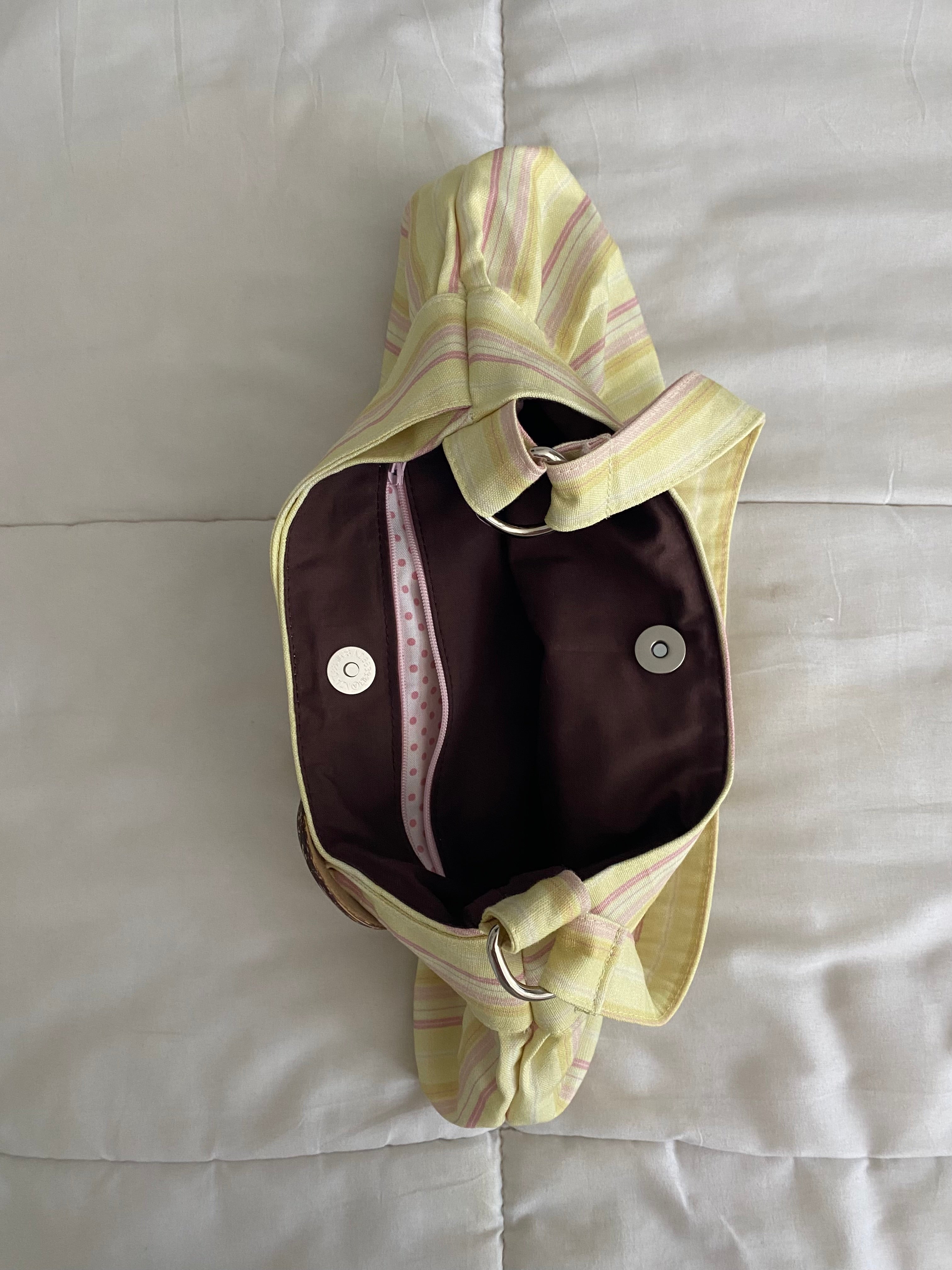 yellow & pink striped purse with buckle