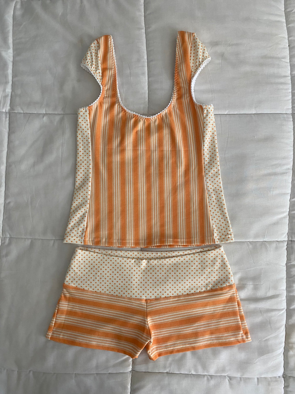orange striped/polka dot top