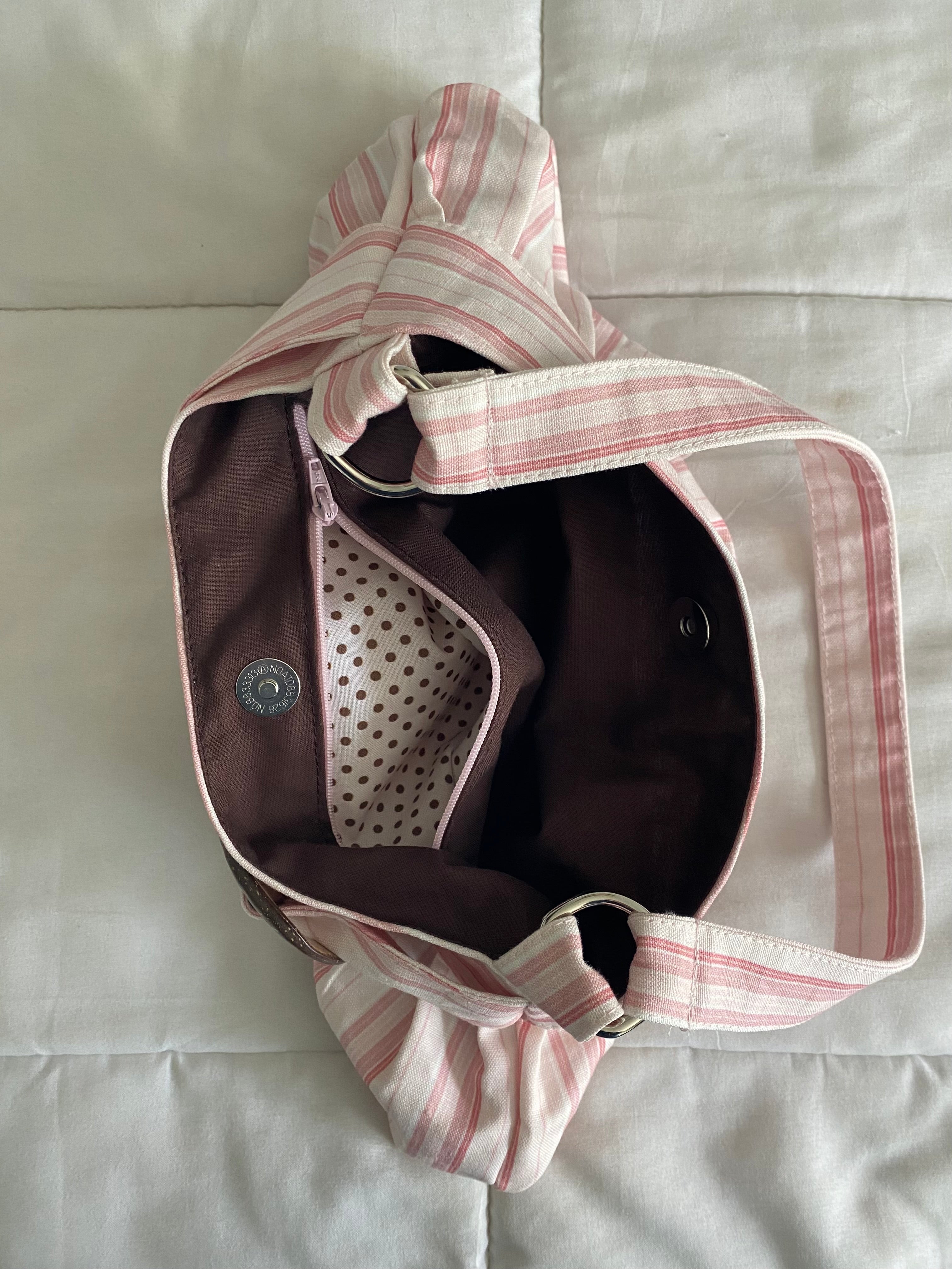 pink & white striped purse with buckle
