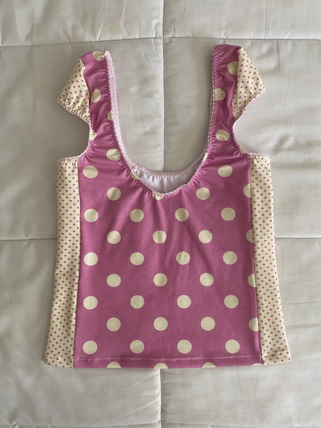yellow & dark pink polka dot top