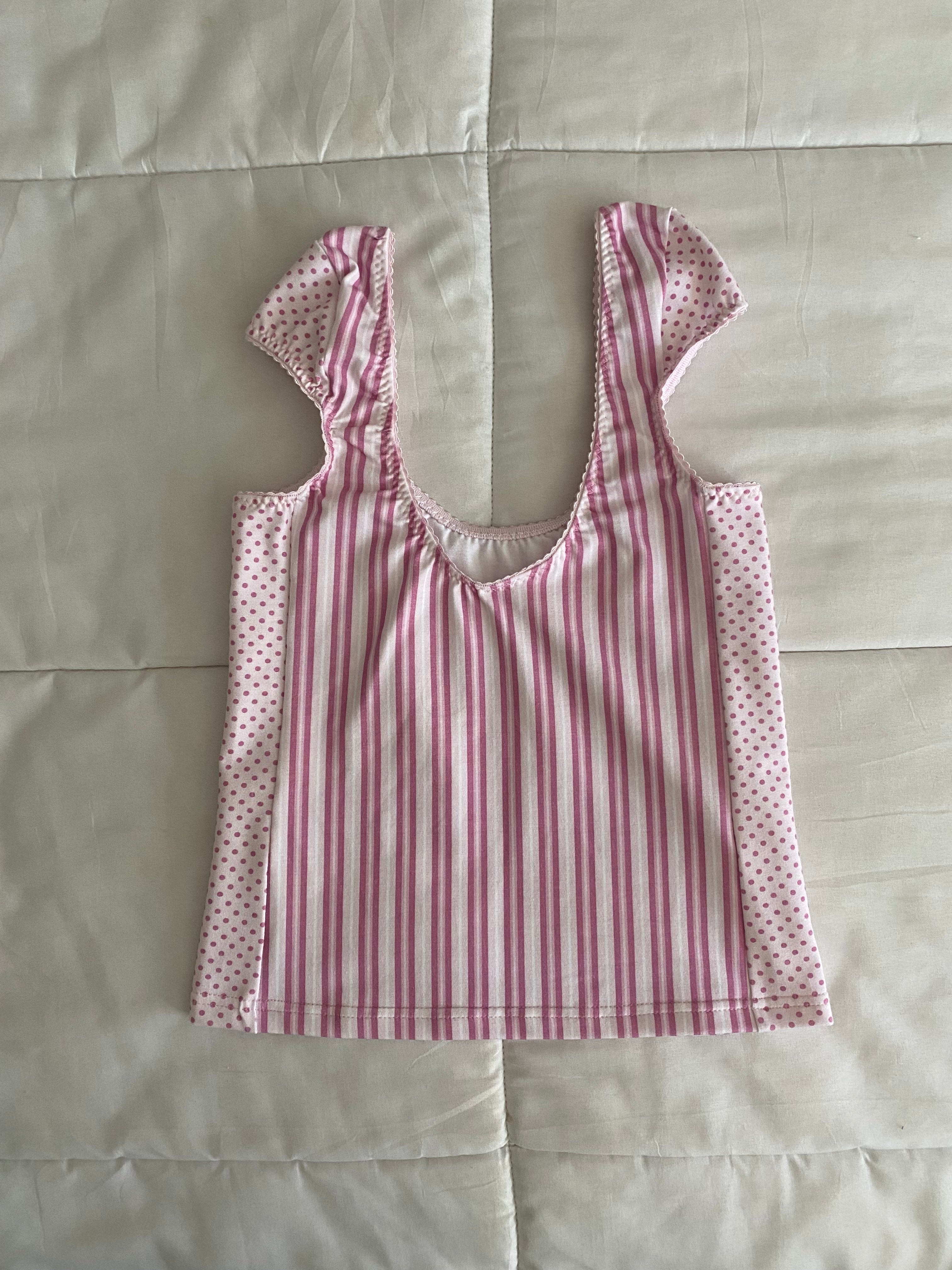 light pink & dark pink stripe/polka dot top