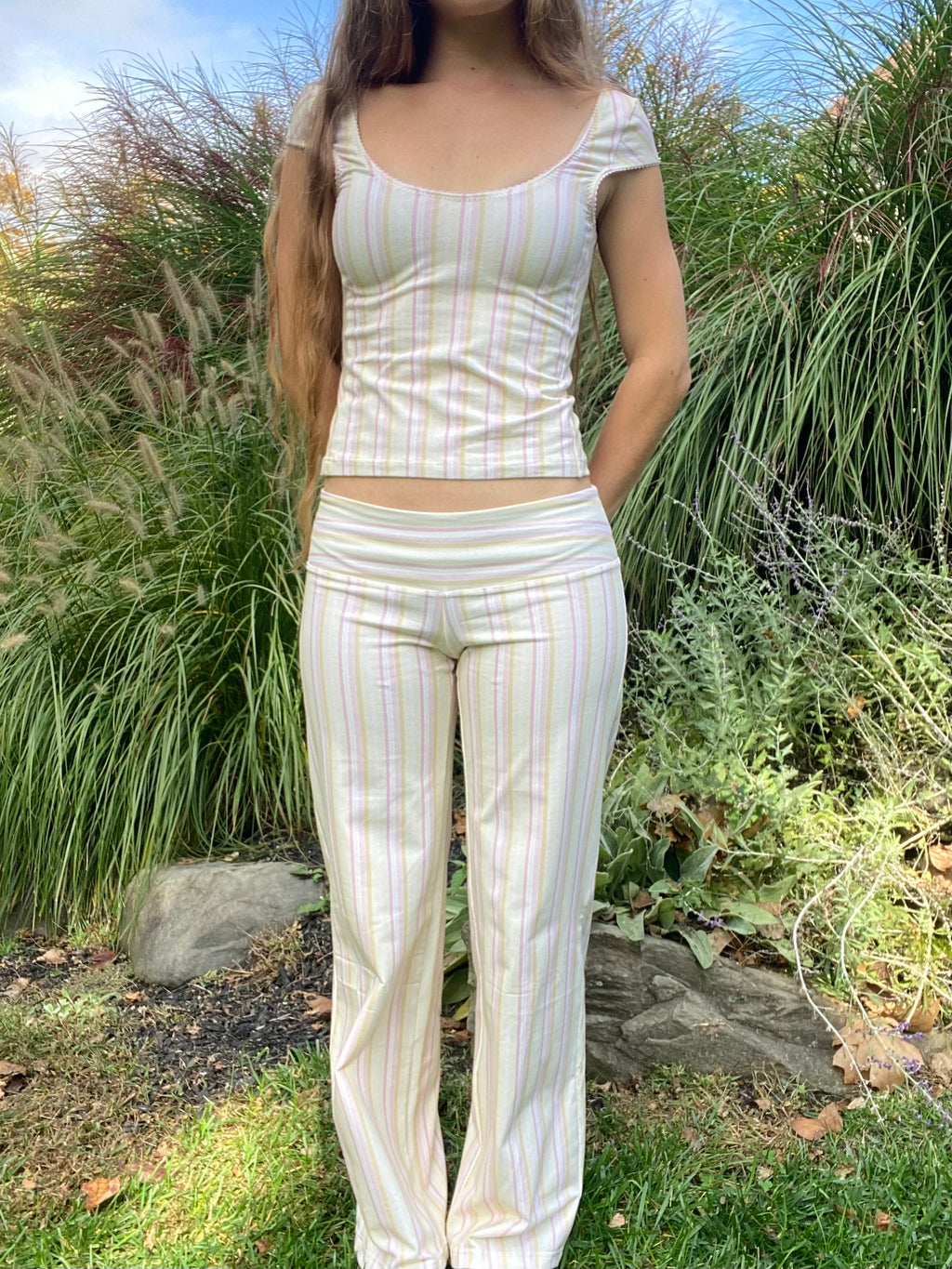 yellow & pink striped top