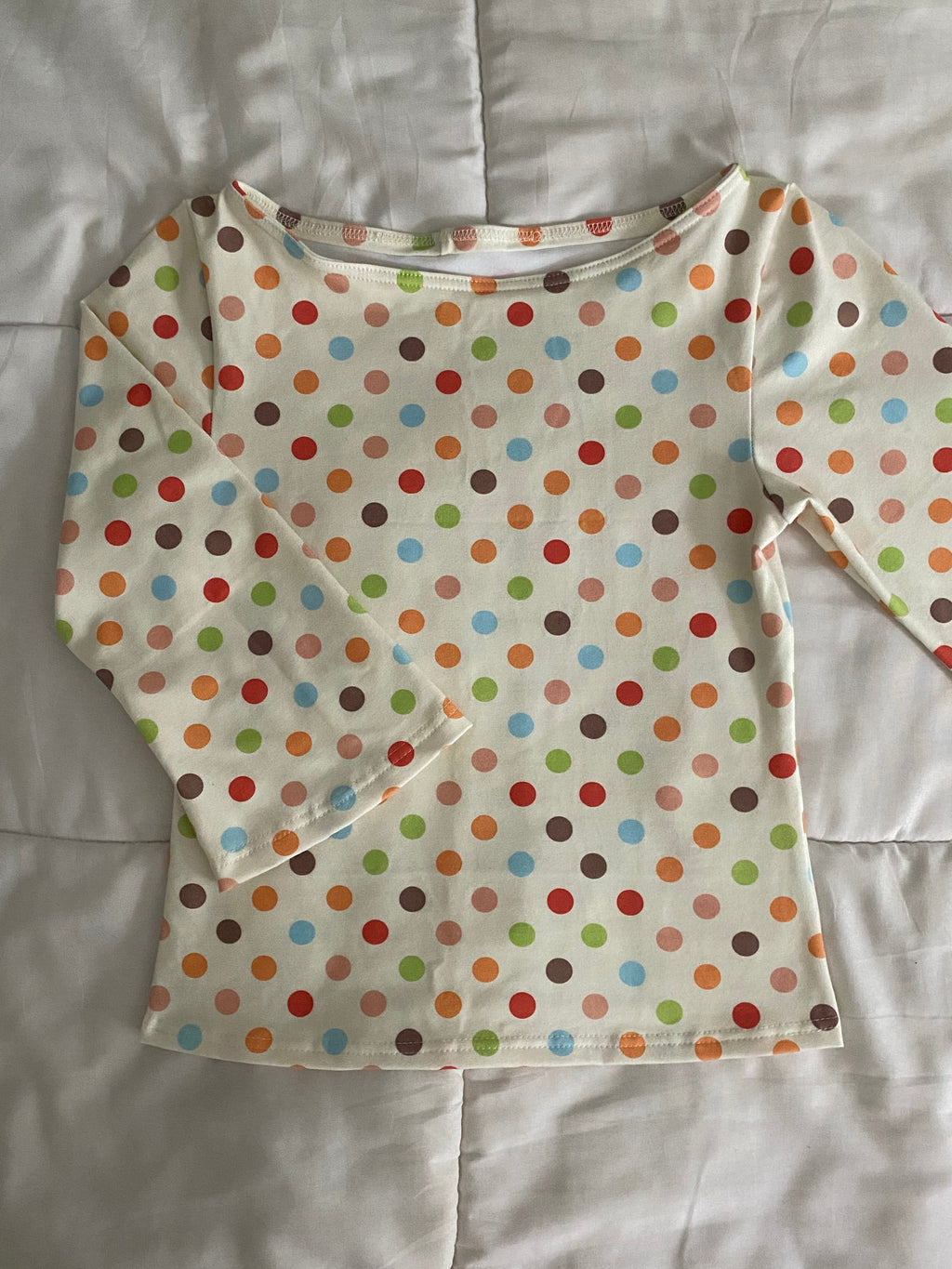 multicolored large polka dot long sleeve top