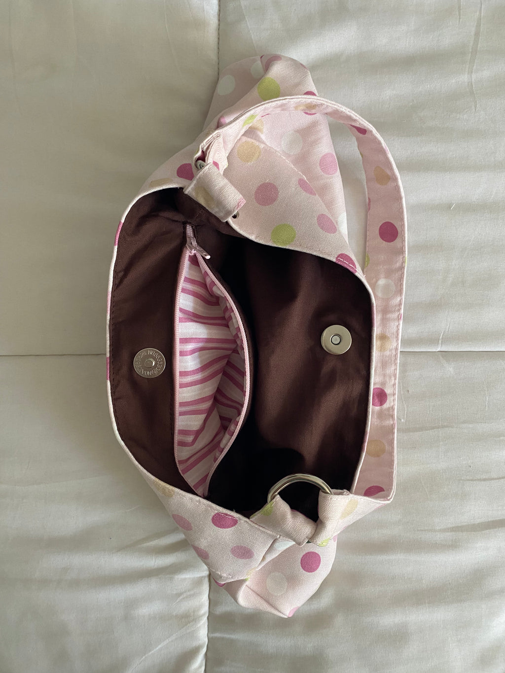 large polka dot purse in pink