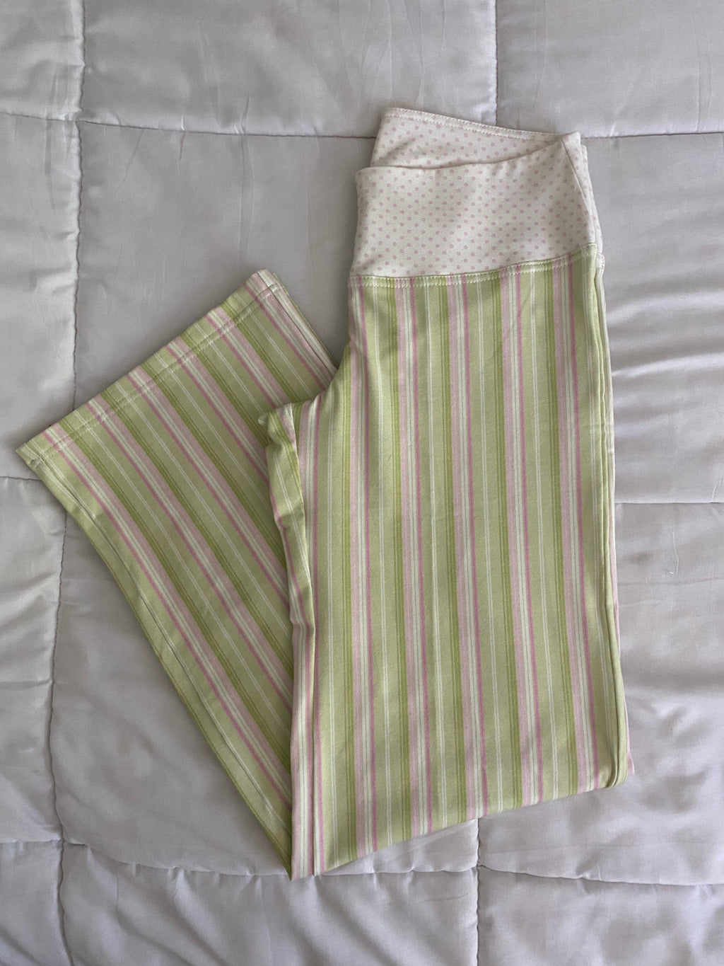 green and pink striped/polka dot pants