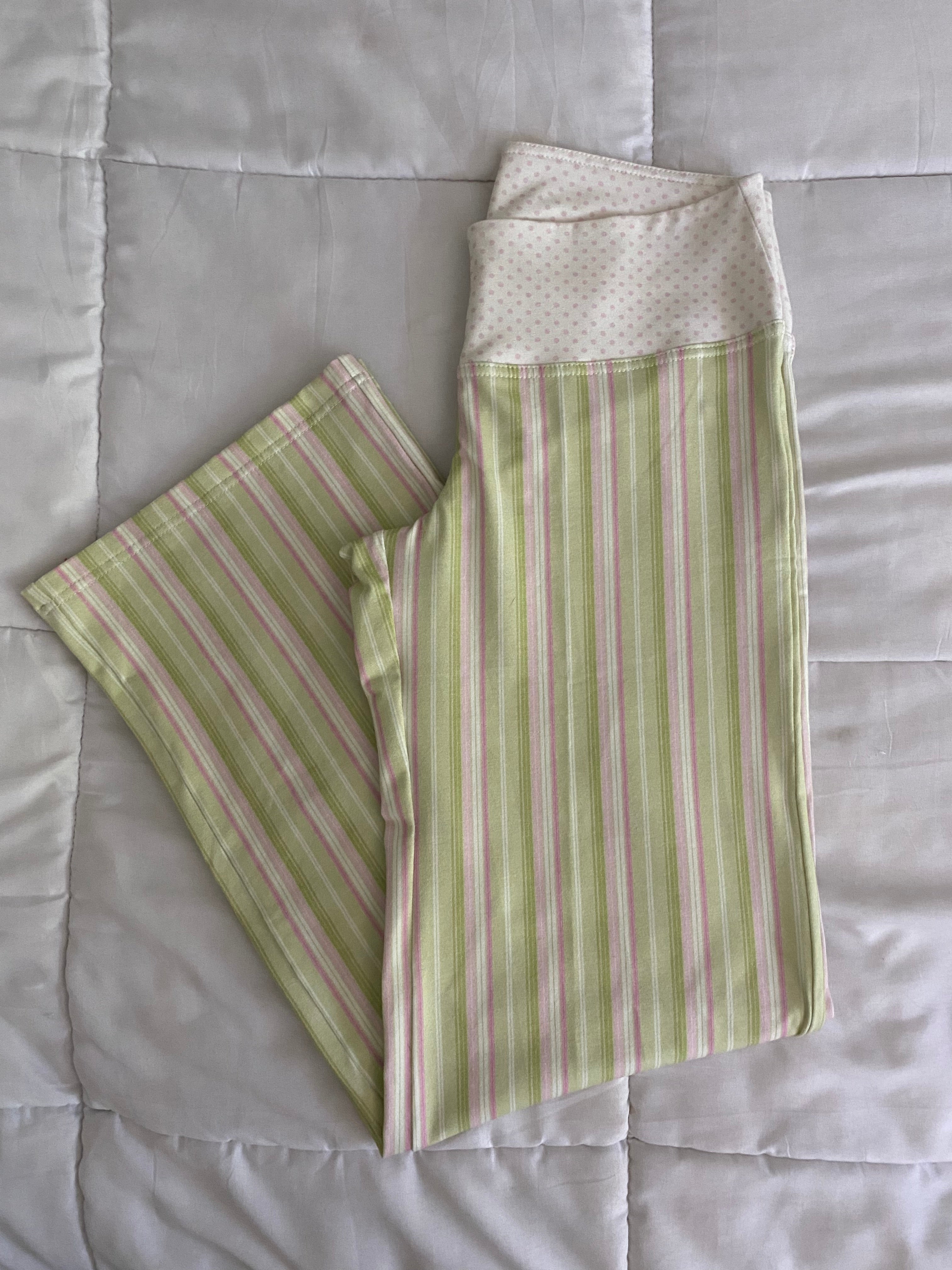 green and pink striped/polka dot pants