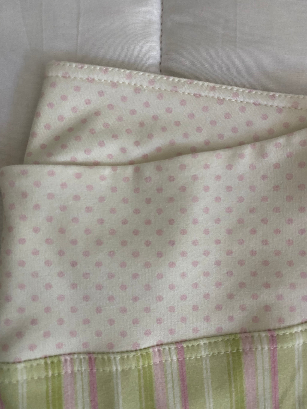 green and pink striped/polka dot pants