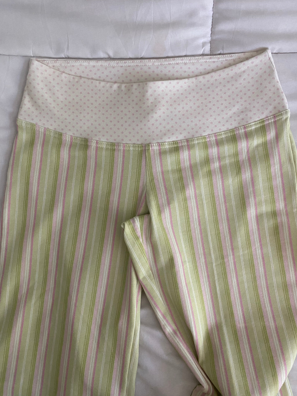 green and pink striped/polka dot pants