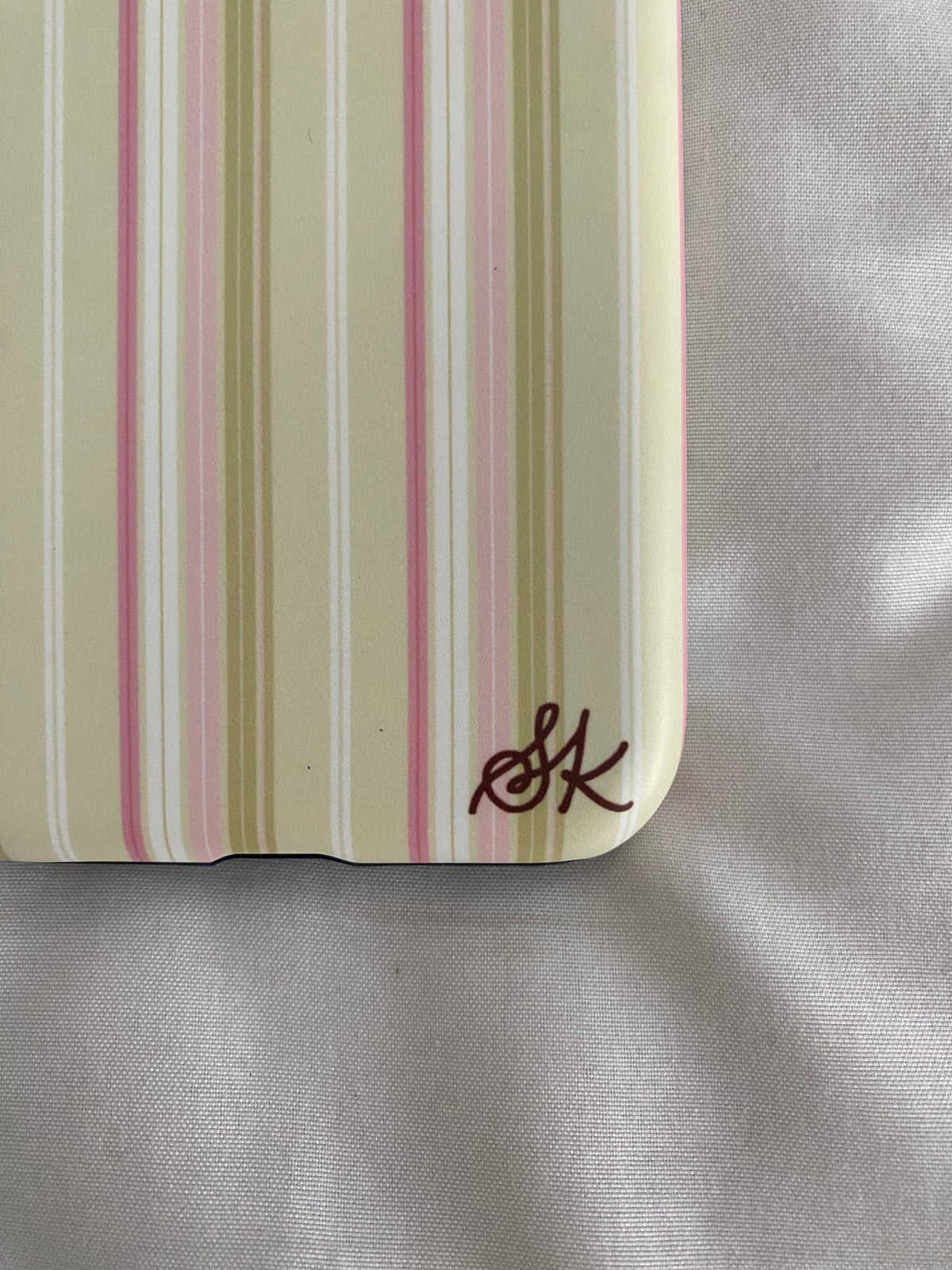 green & pink striped phone case
