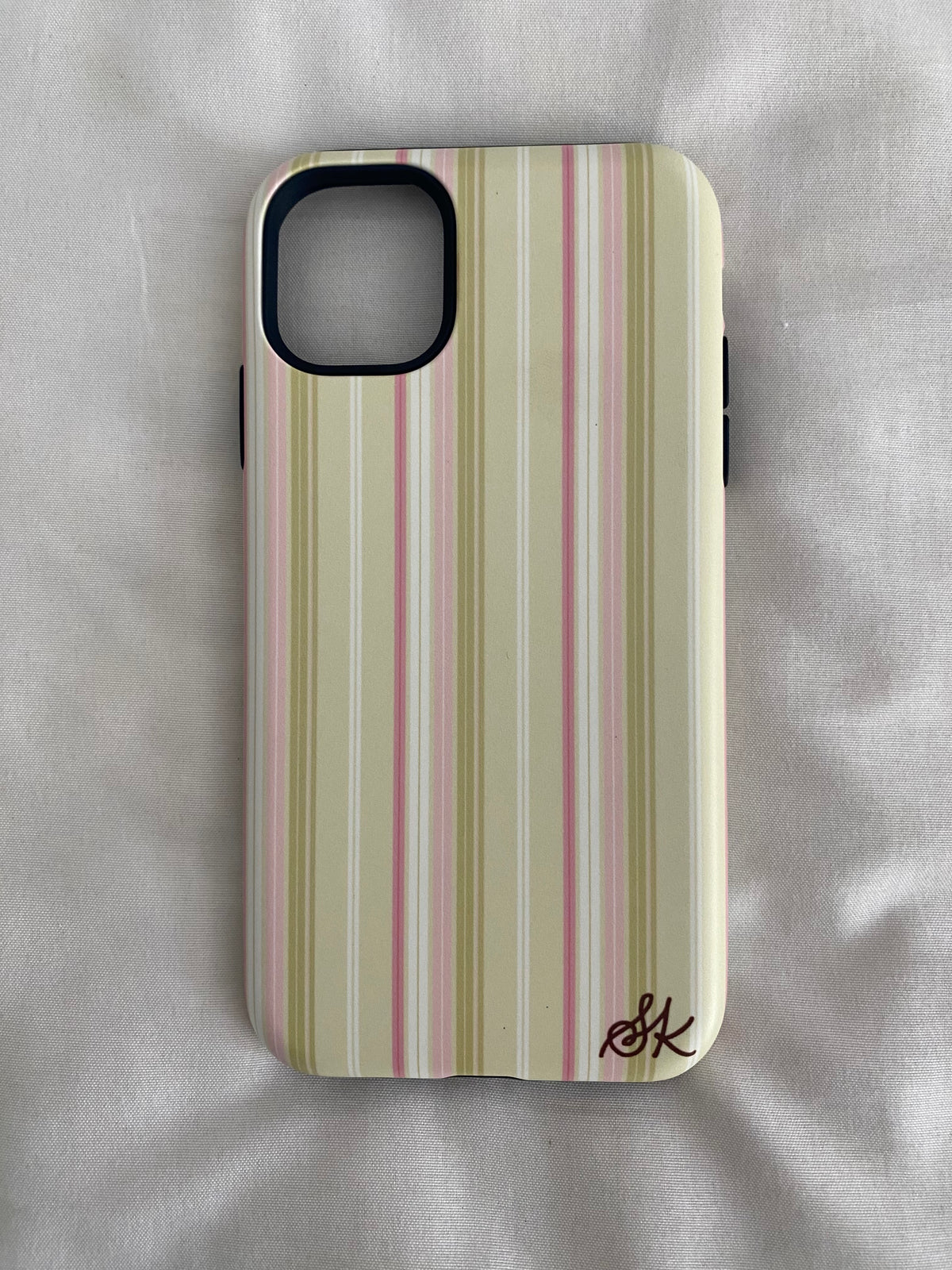 green & pink striped phone case