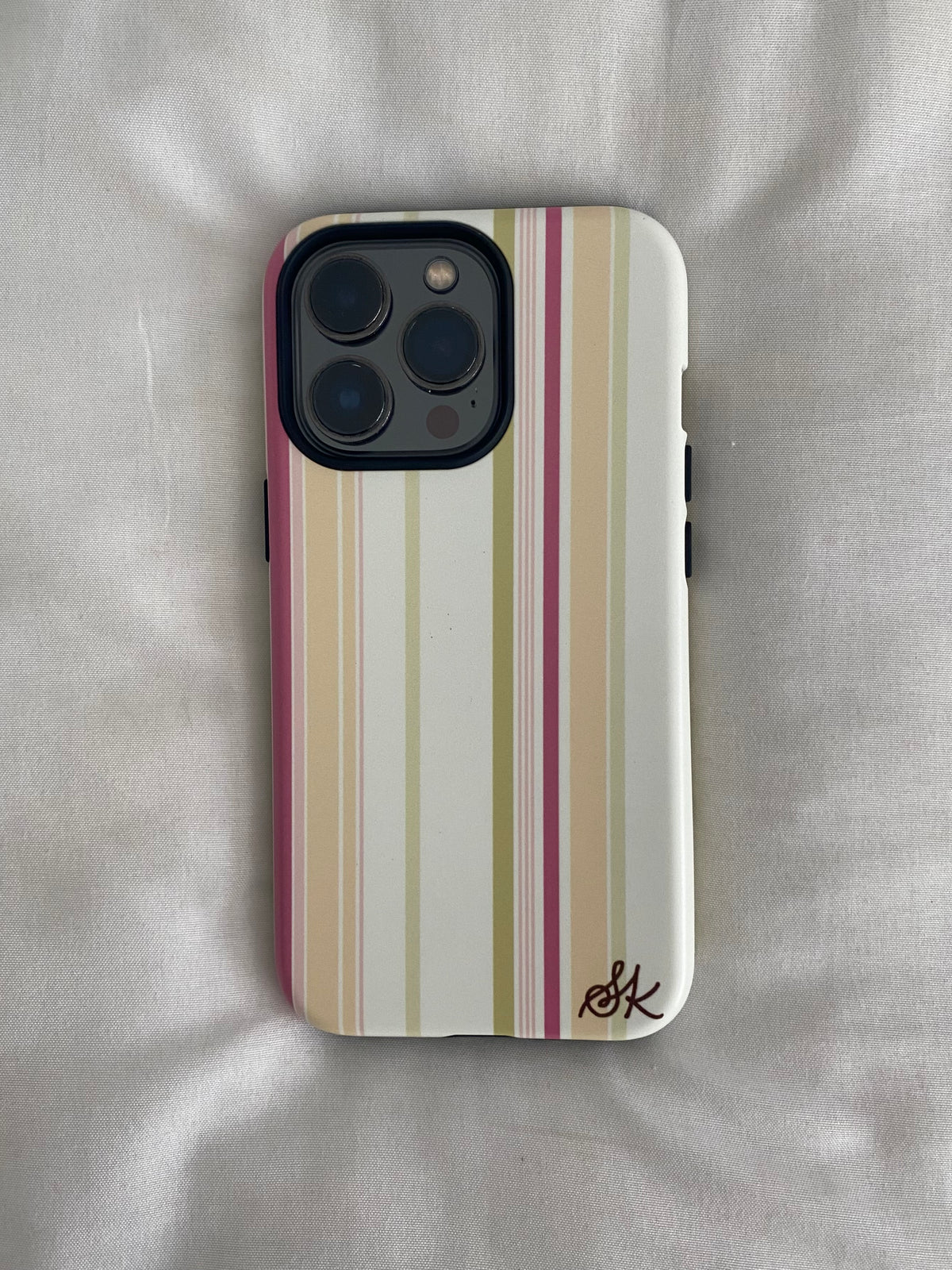 yellow/green/pink striped phone case