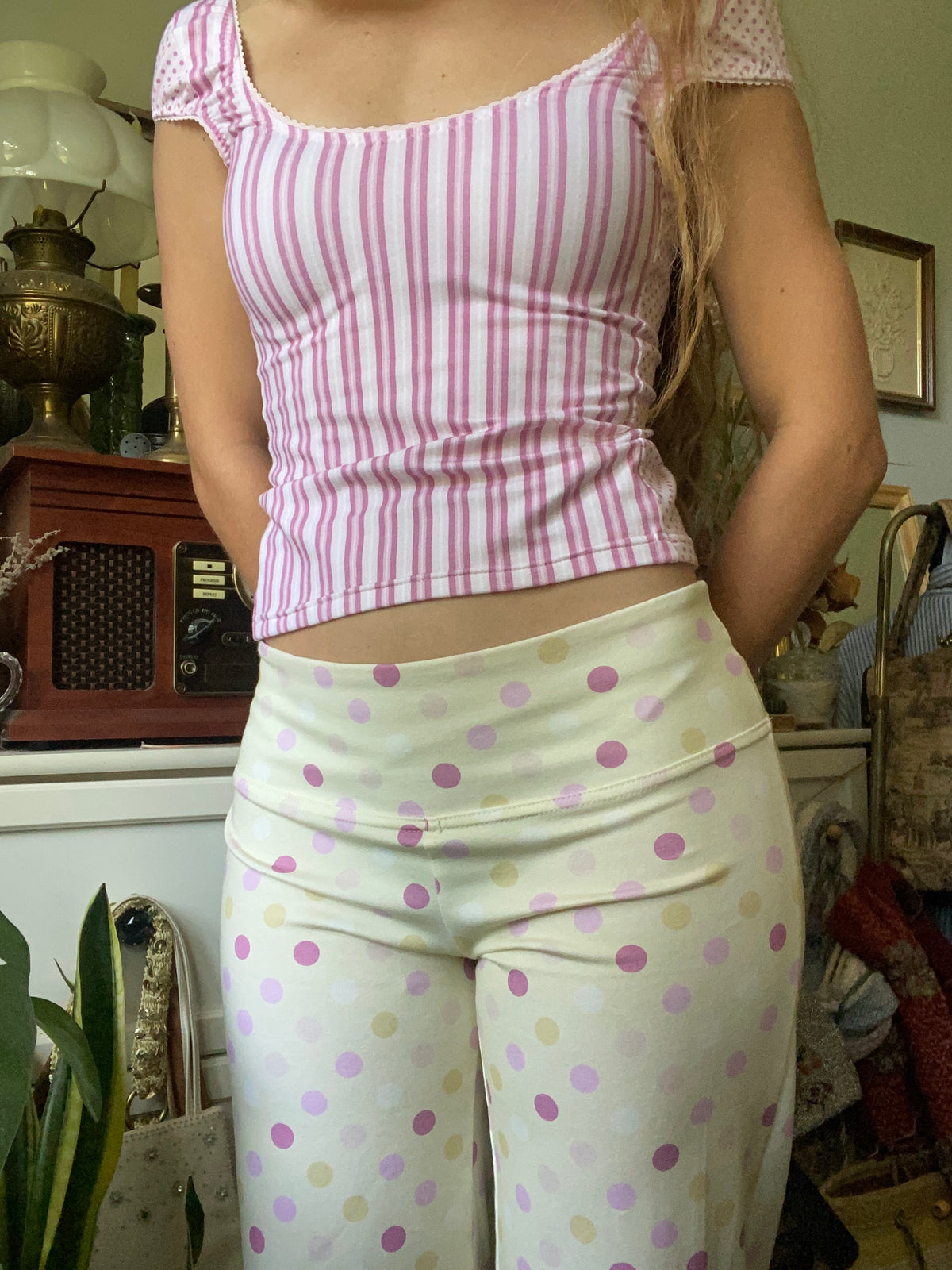 large polka dot pants in yellow