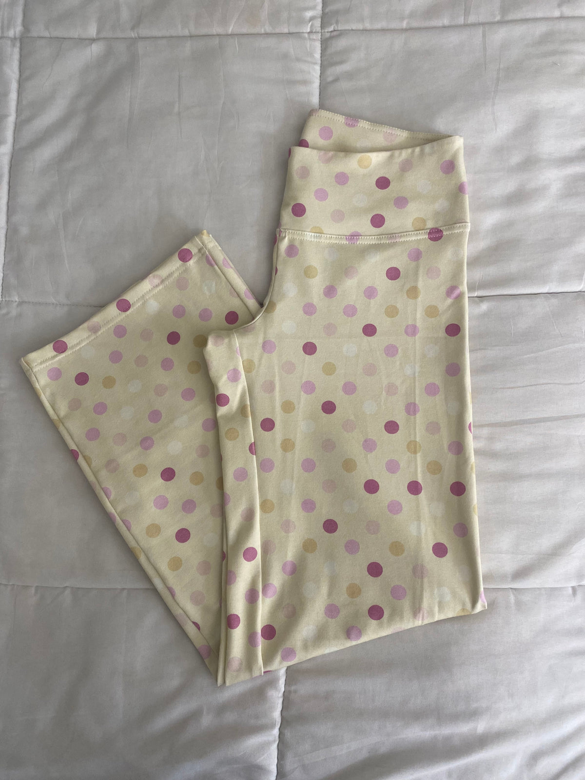 large polka dot pants in yellow