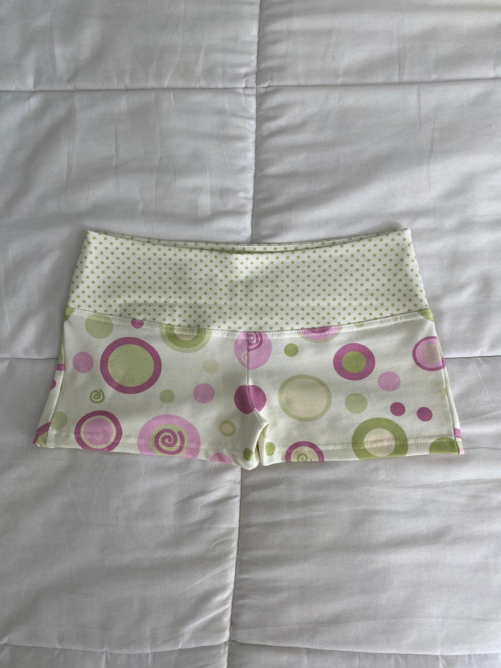 green & pink swirl shorts