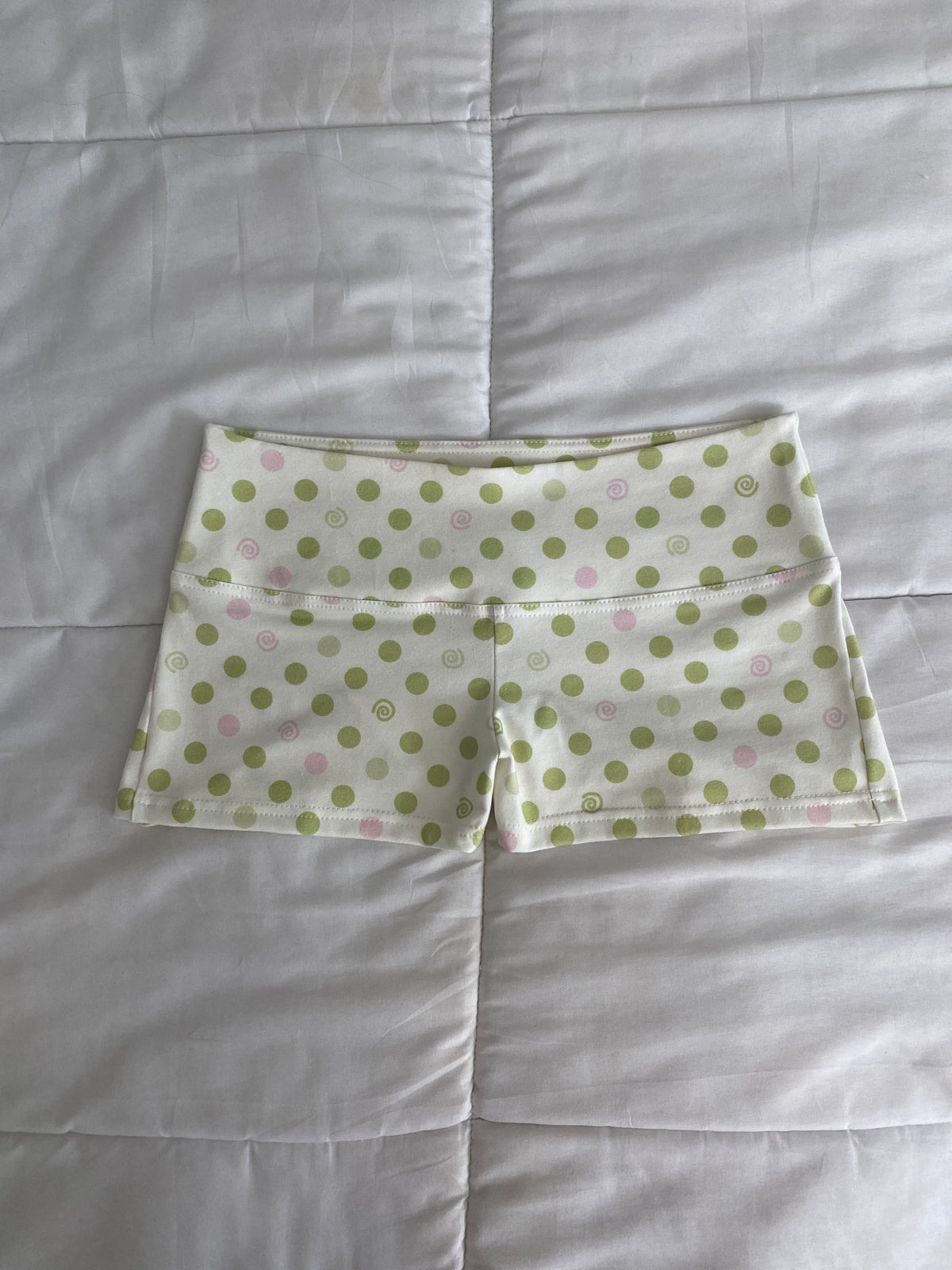 green & pink dotted/swirl shorts