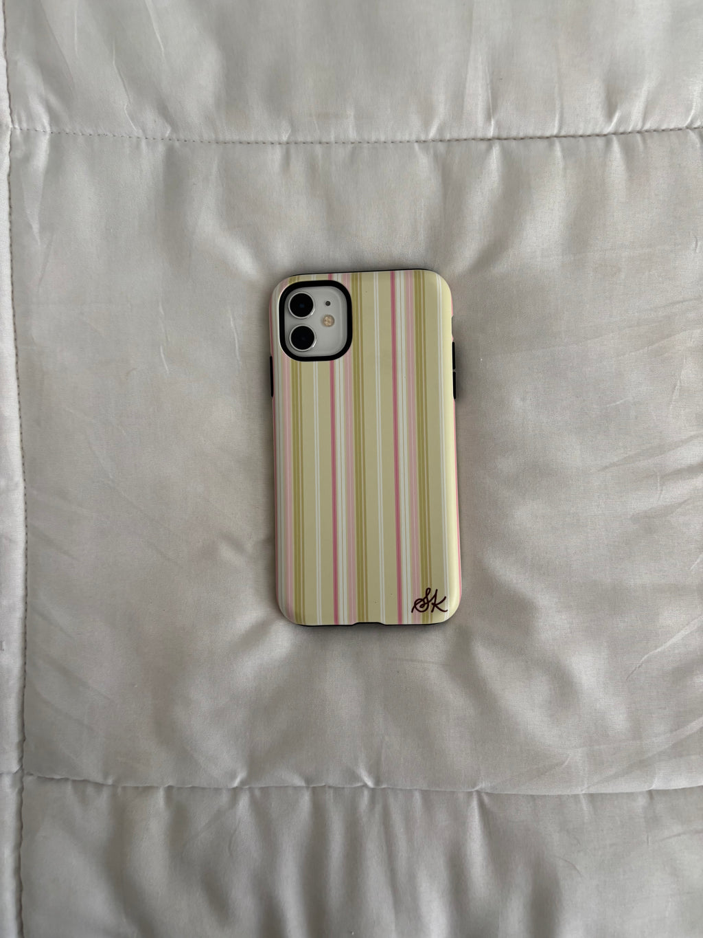 green & pink striped phone case