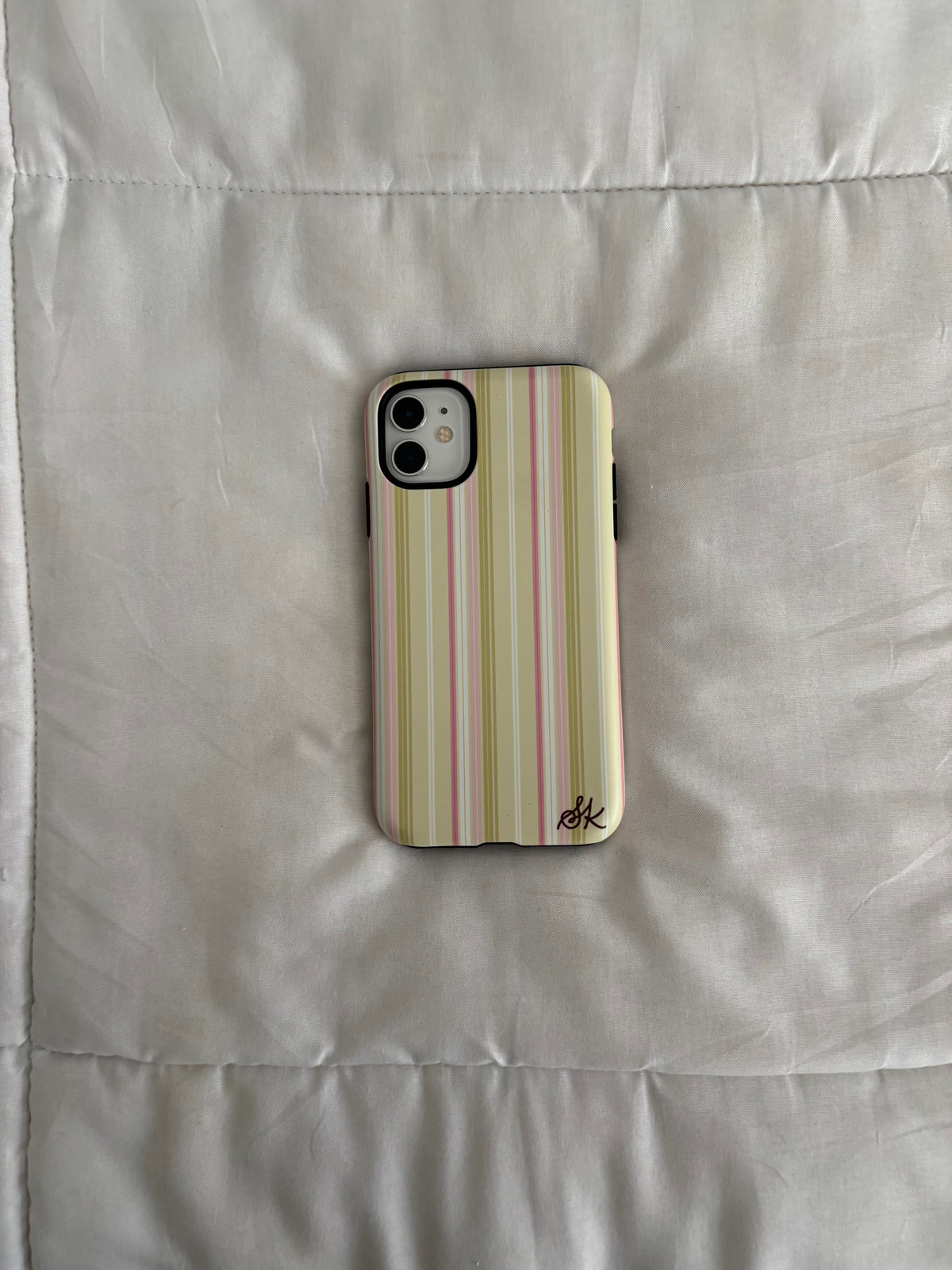 green & pink striped phone case