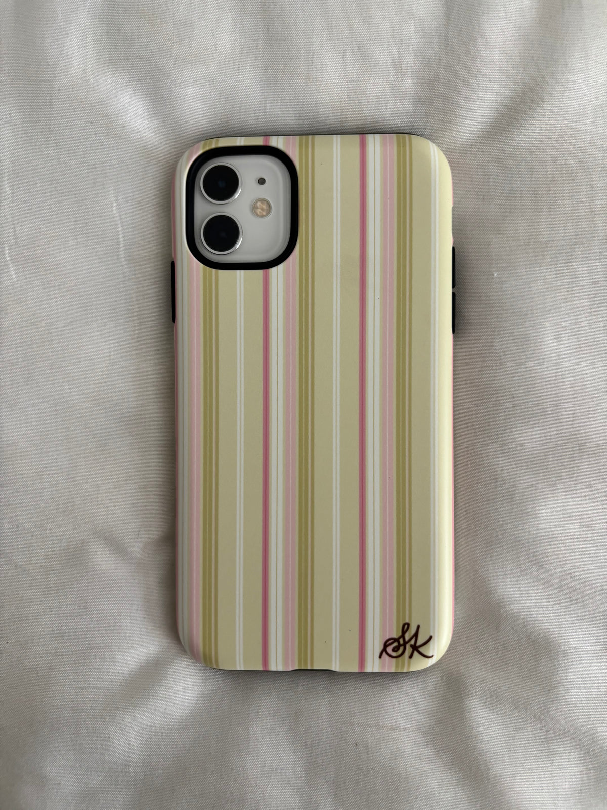 green & pink striped phone case
