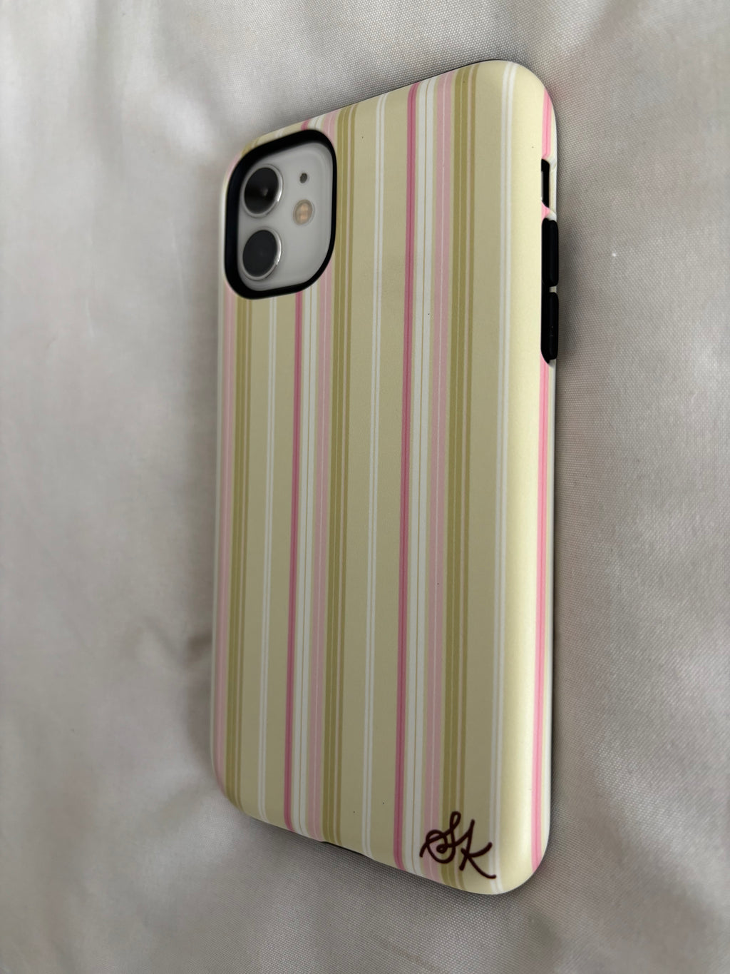 green & pink striped phone case