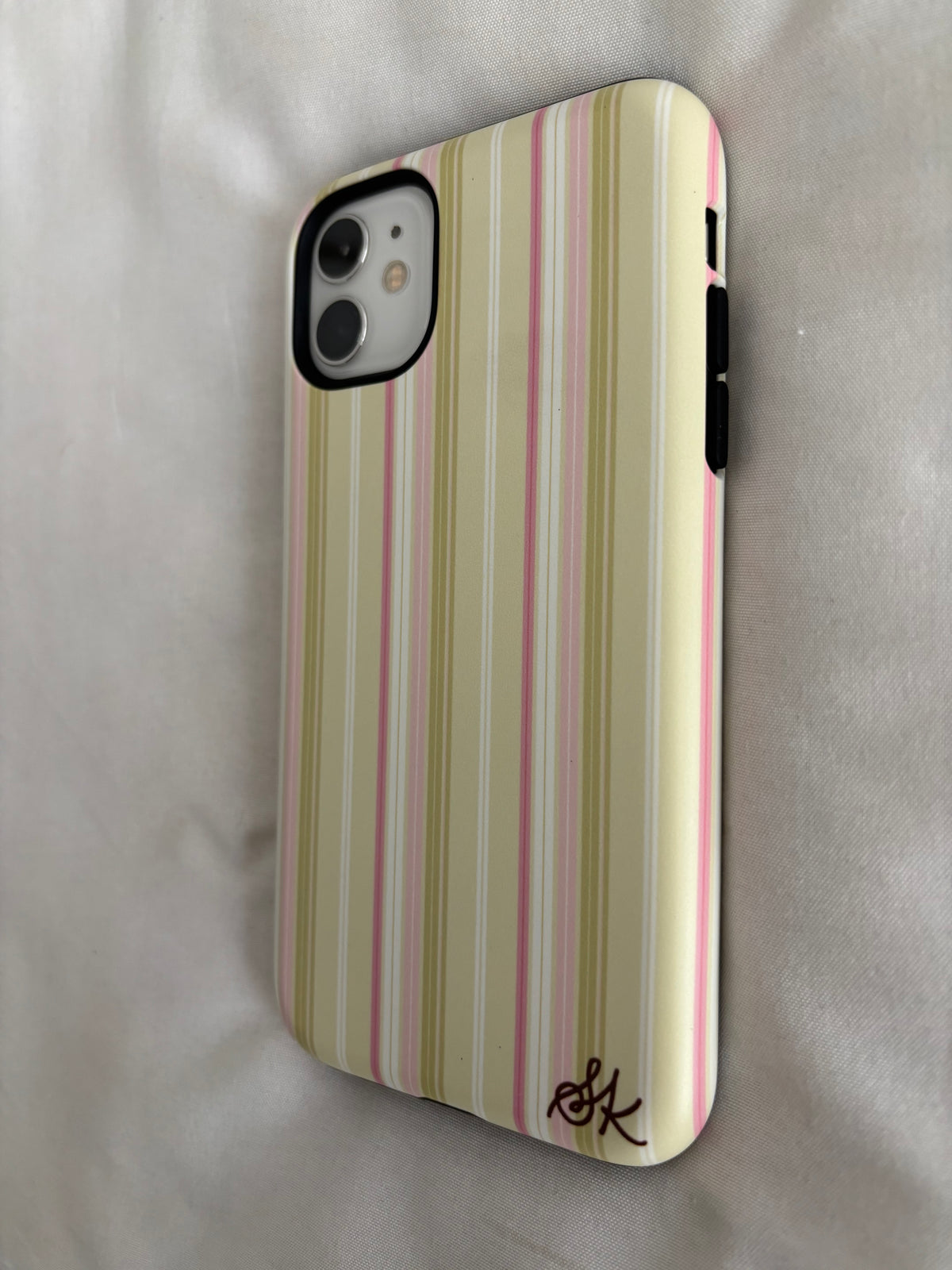 green & pink striped phone case