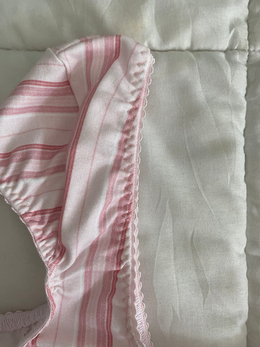 pink & white striped top with pink trim