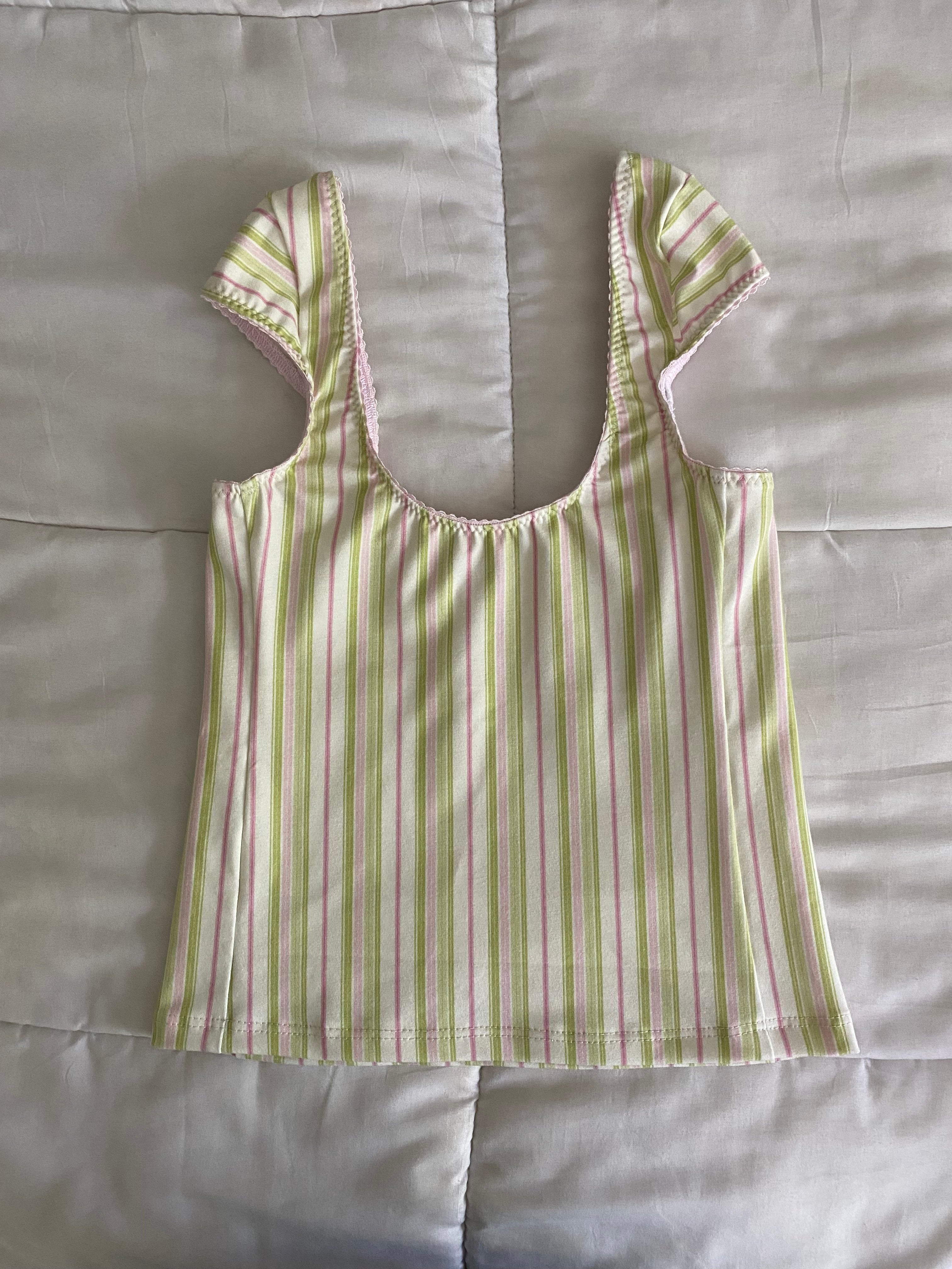 pink & green striped babydoll top