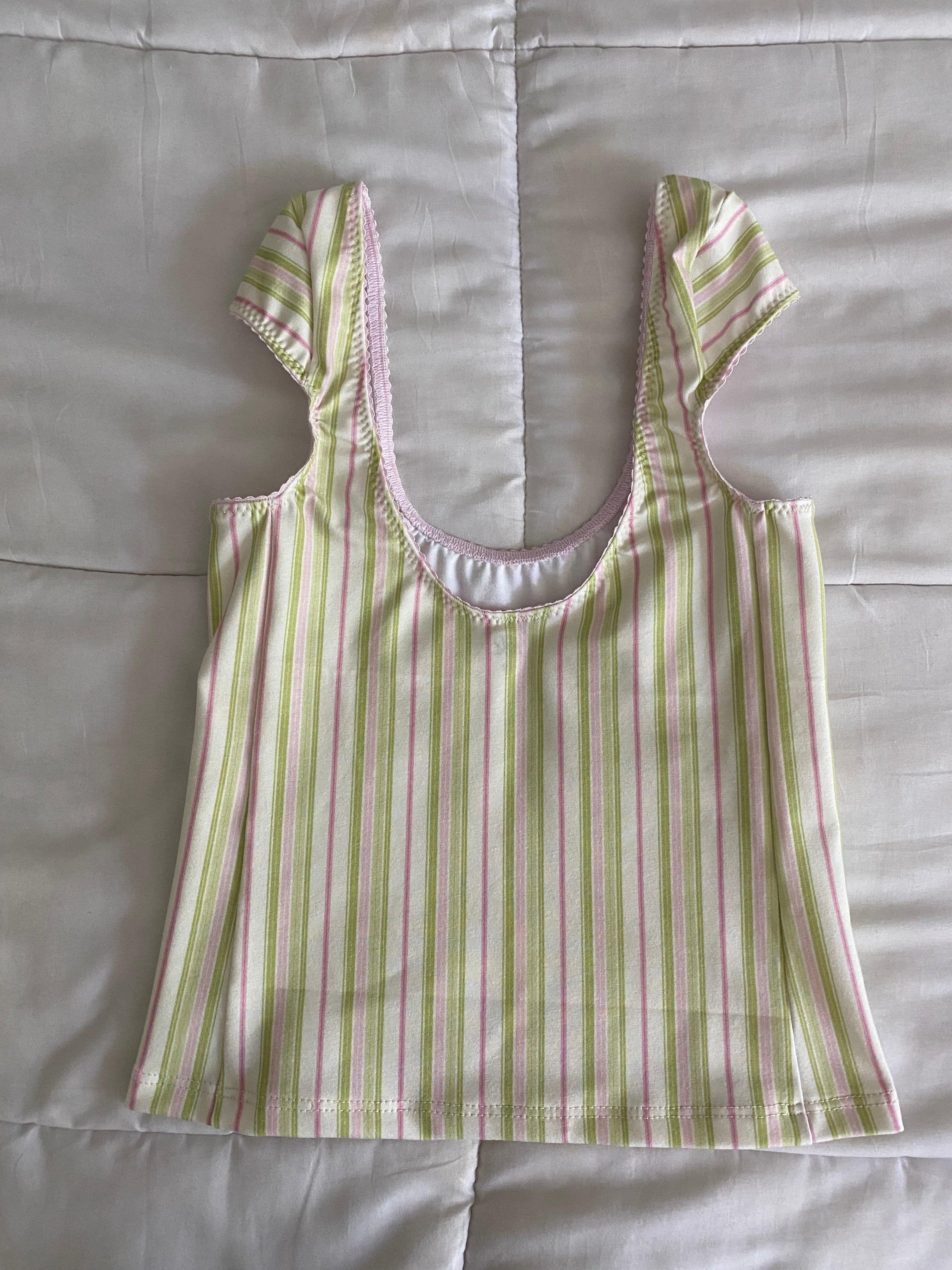 pink & green striped babydoll top